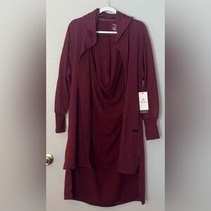 NWT NINE WEST ACTIVE burgundy red Hooded Open Front Draped Cardigan S